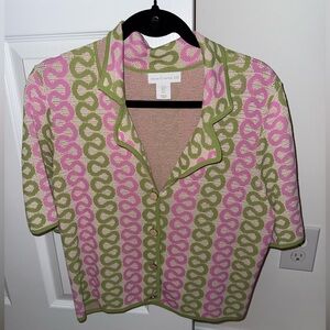 House of Harlow 1960 Pink and Green Pattern Knit Cardigan